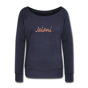 Women's Signature Jalani  Wideneck Sweatshirt (Glitter Print) - melange navy